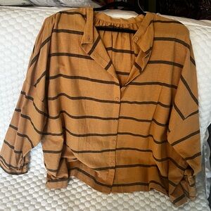Casual Striped Button-Down Shirt in Tan and Brown